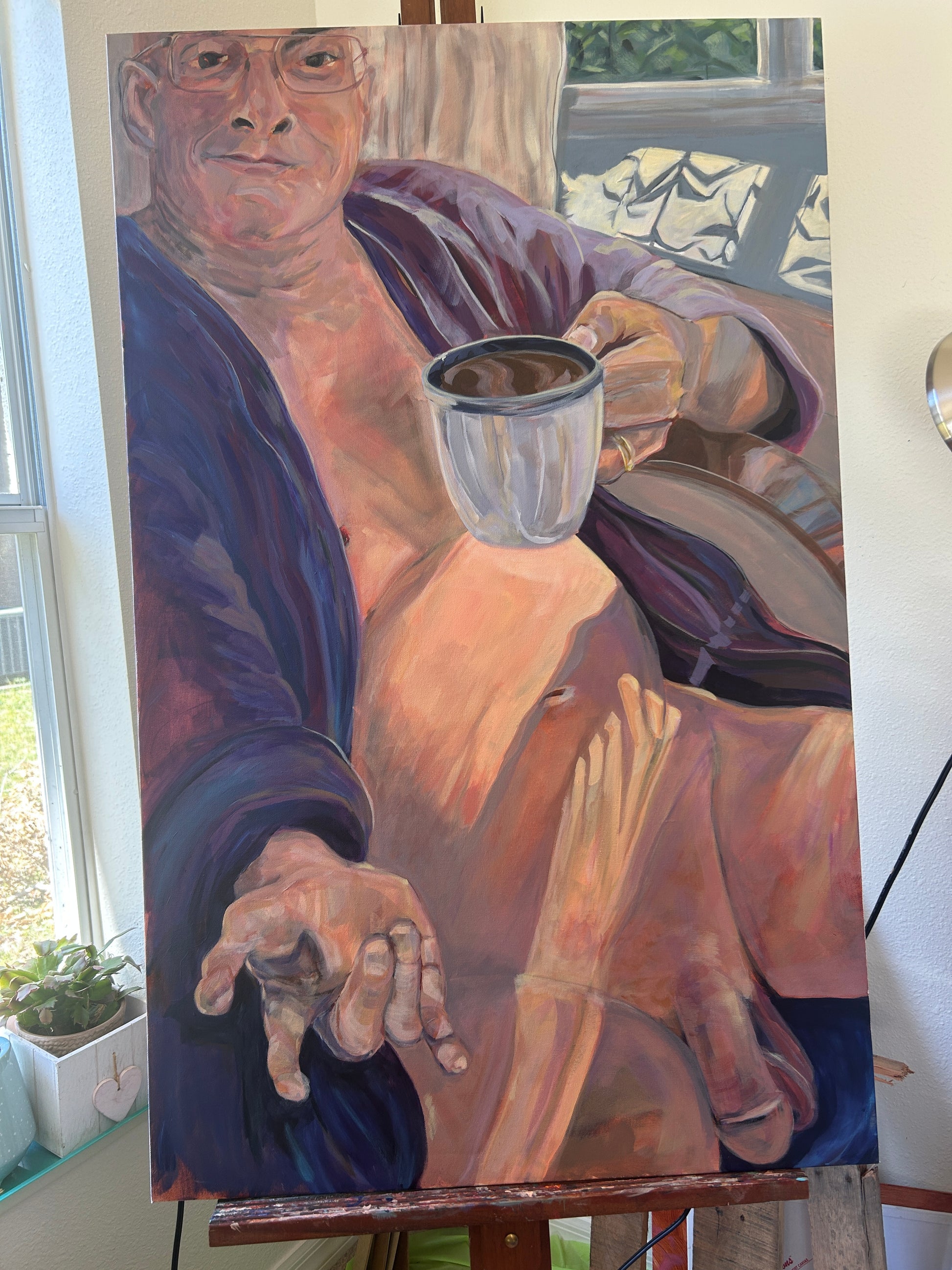 Painting of a man enjoying his morning cuppa...